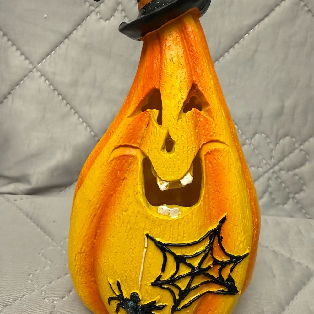 Whimsical  Halloween Pumpkin Decoration with Funny Spider Web
